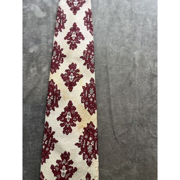 Andhurst Men's Necktie Tie Polyester Vintage Wide Leaf‎ Cream Burgundy 1970's - Picture 3 of 4